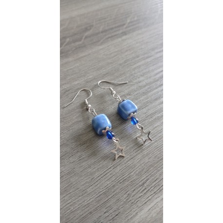 Boucles d'oreilles céramique bleues étoile