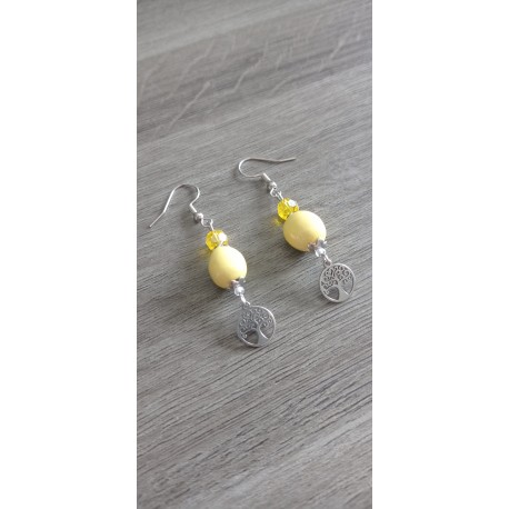 Boucles d'oreilles fantaisie céramique rondes jaune