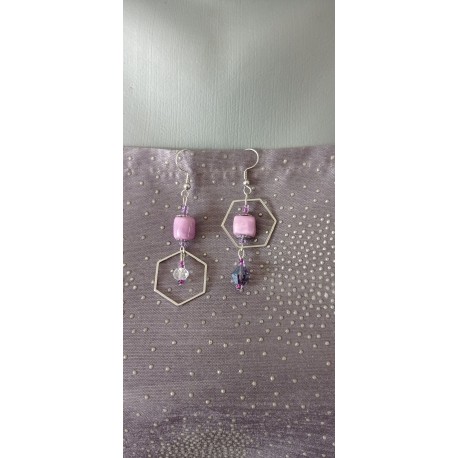 Fancy ceramic earrings half red moon