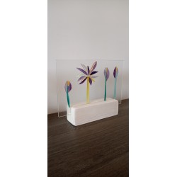 Décoration verre fusionné fusing, bateaux palmier sur bois artisanat