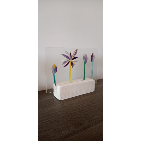 Décoration verre fusionné fusing, bateaux palmier sur bois artisanat