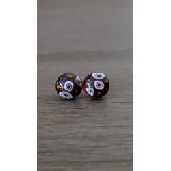 Boucles d'oreilles puce verre fusing millefiori rouge bordeaux