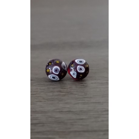 Earrings chip glass fusing millefiori green