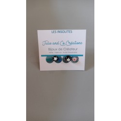 Earrings chip glass fusing millefiori blue.