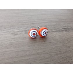 Boucles d'oreilles puce verre fusing millefiori rouge et blanc