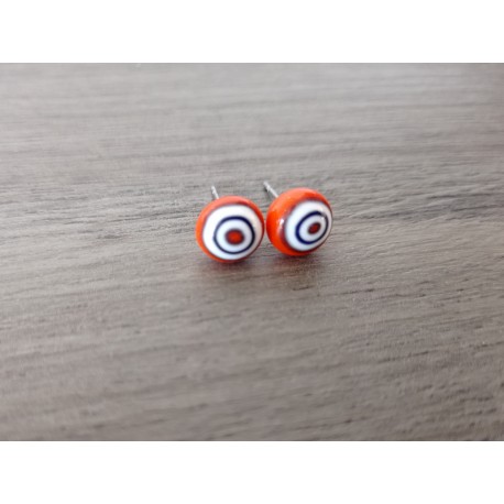Boucles d'oreilles puce verre fusing millefiori rouge et blanc