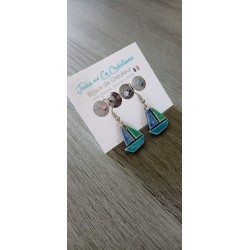 Boucles d'oreilles bateaux céramique bleu et turquoise