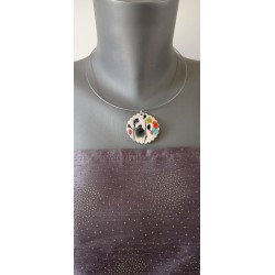 Handcrafted earthenware plain oval necklace on stainless steel made in france vendée
