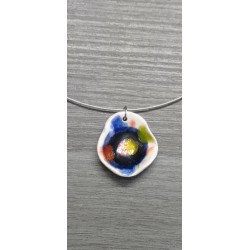 Collier bijoux artisanaux céramique bleu motif florale