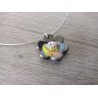 Black enamelled earthenware pendant and blue orange-red glass