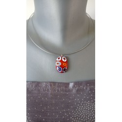 Glass pendant fusing millefiori red orange designer jewelry vendée