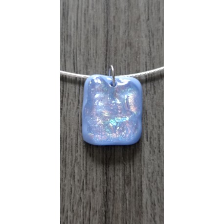 Light blue dichroic pendant with fusing glass reflection handmade vendée creation