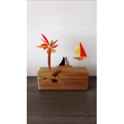 Décoration verre fusionné fusing, bateaux palmier sur bois artisanat