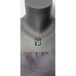 Pendentif noir effet doré pailleté en verre fusing création artisanale vendée