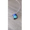 blue white black fusing glass necklace and dichroïc pink