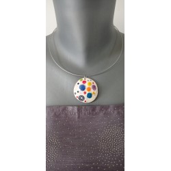 Collier bijoux artisanaux céramique bleu motif florale
